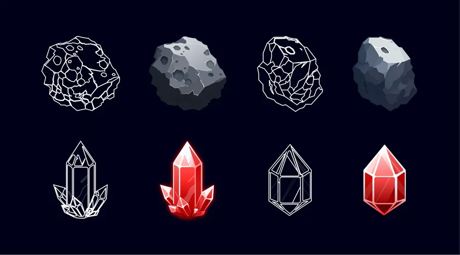 Asteroid and crystal asset sheet